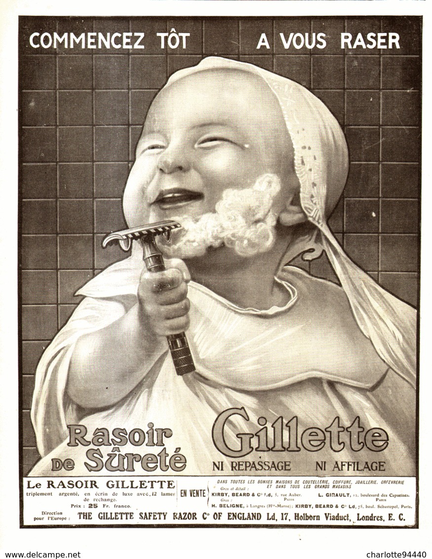 PUB  RASOIR DE SURETE   " GILETTE "  1909 ( 3 ) - Other & Unclassified