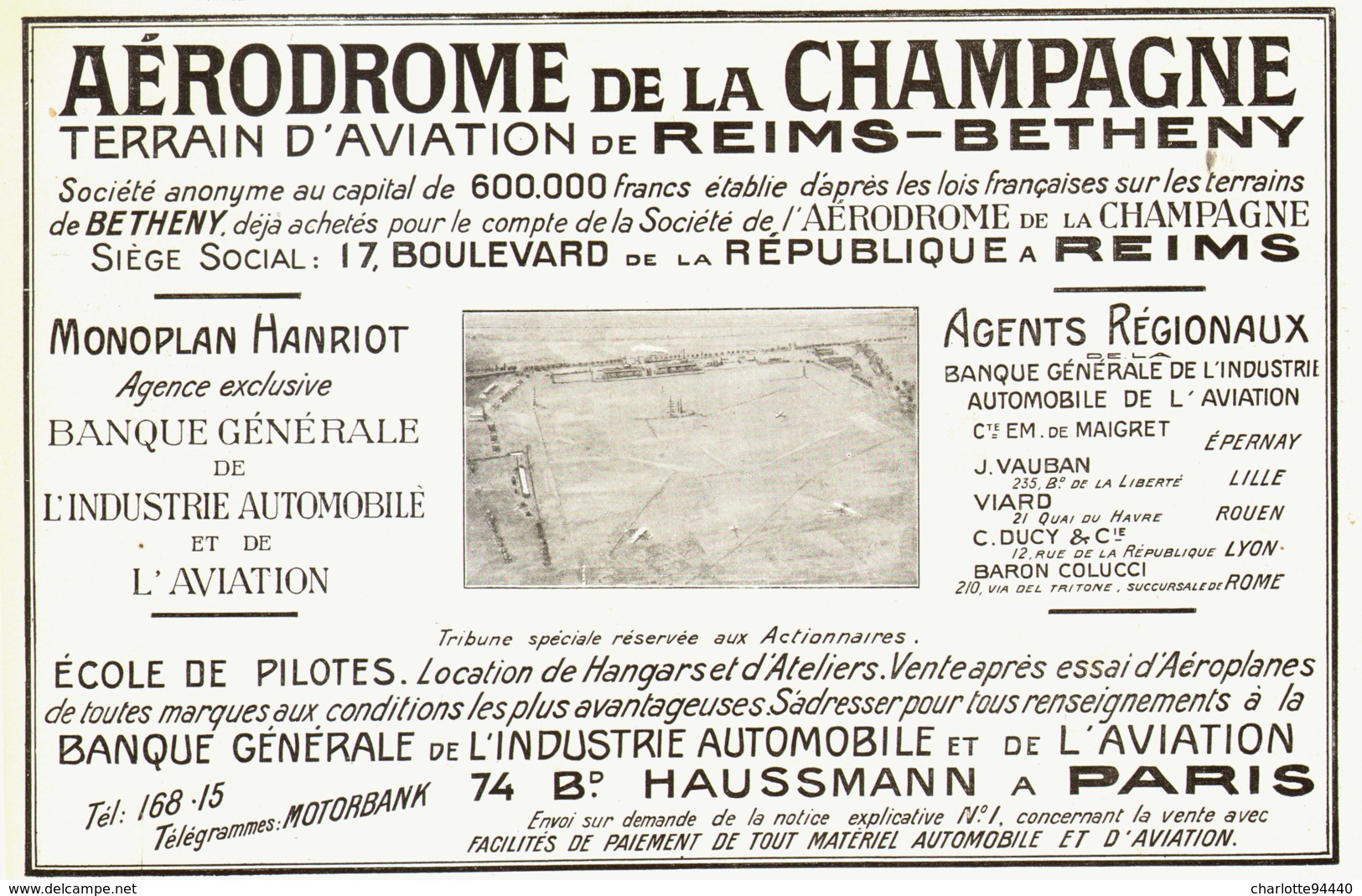 PUB AERODROME De La CHAMPAGNE  " REIMS-BETHENY "  1909 - Champagne - Ardenne