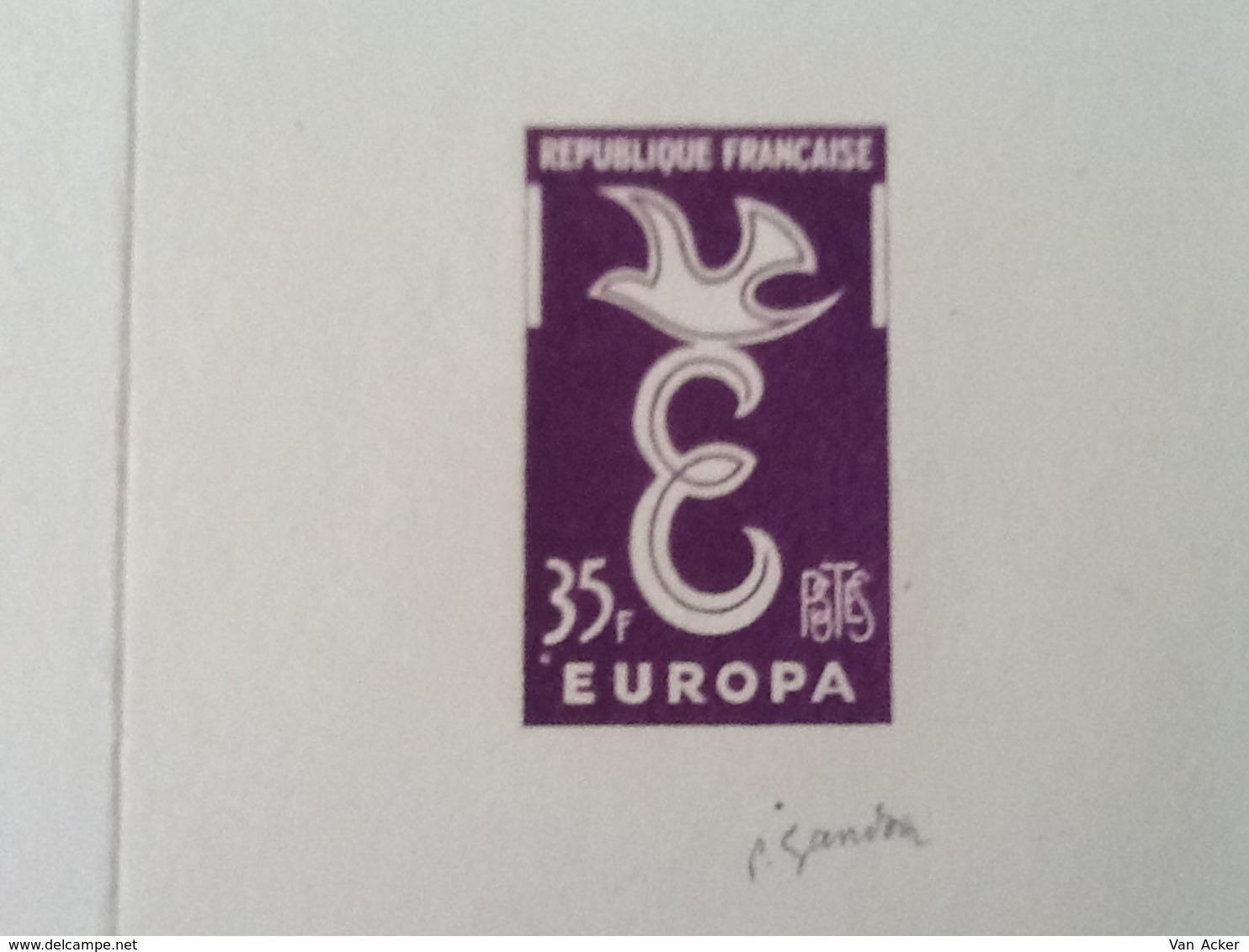 Epreuve D'artiste Y&T 1174 Europa CEPT 1958 Signée Par Gandon. - Epreuves D'artistes
