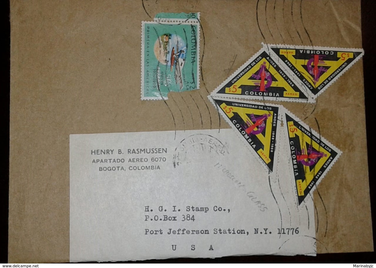 L) 1969 COLOMBIA, AVIANCA, AIRPLAE, TRIANGLE, UNIVERSITY OF THE ANDES, 5C, MICROSCOPE, AIRMAIL, CIRCULATED COVER FROM - Colombia