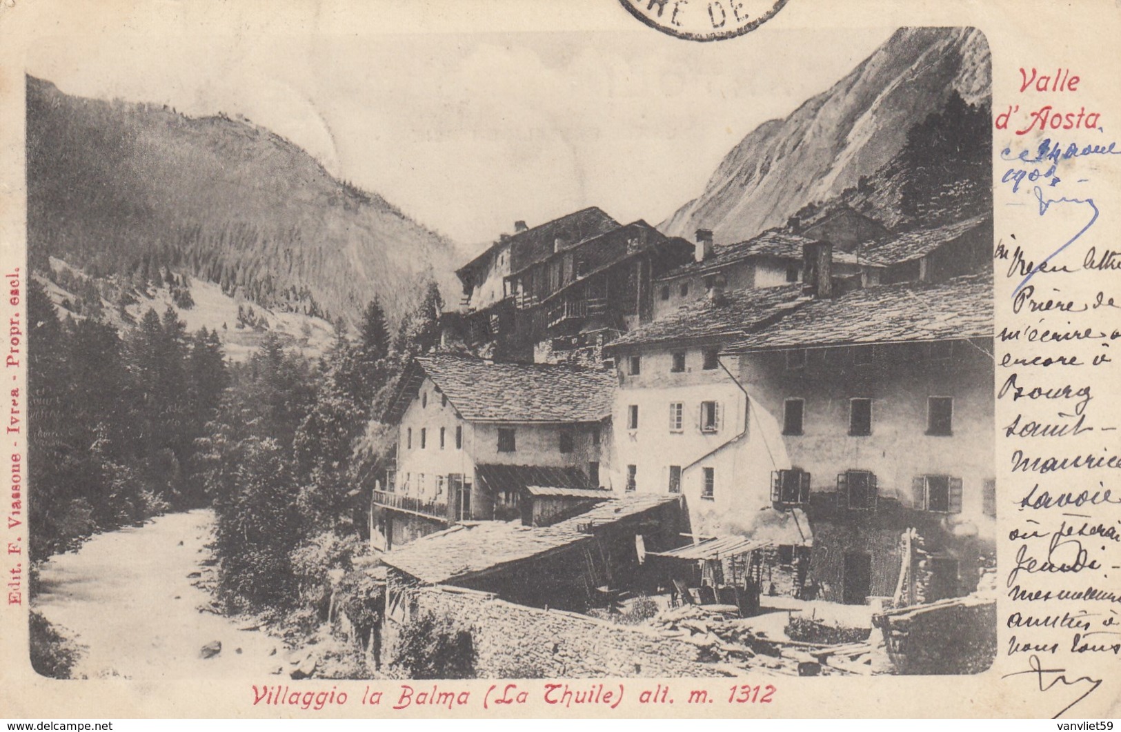 LA THUILLE-AOSTA-VILLAGGIO LA BALMA-CARTOLINA VIAGGIATA IL 24-8-1903 - Aosta