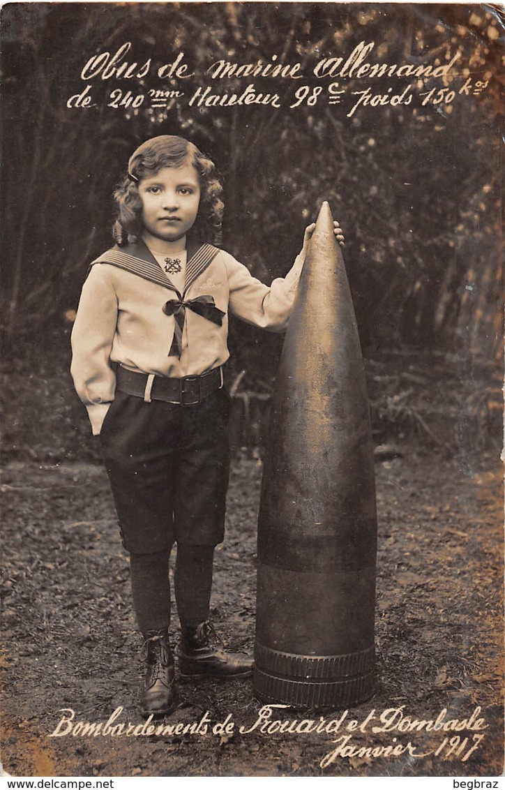 FROUARD    DOMBASLE CARTE PHOTO  WW1   ENFANT   OBUS - Frouard