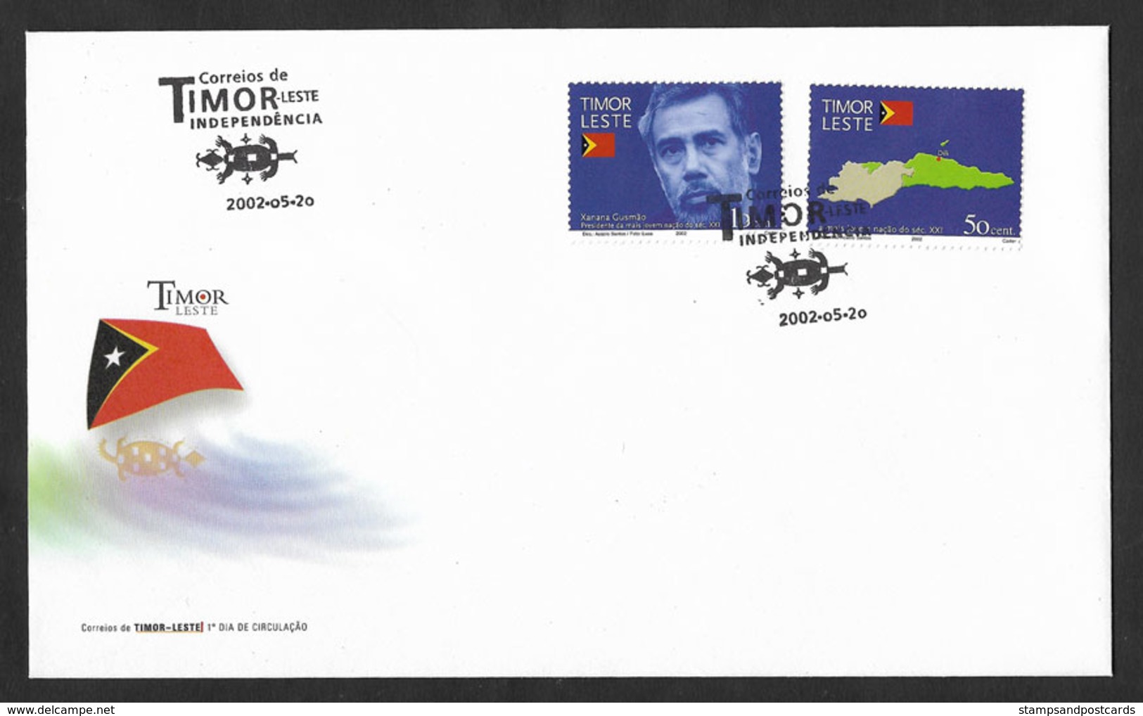 Timor Oriental Serie Independence Président Xanana Carte Drapeau Afinsa 2002 FDC East Timor Independence  Map Flag FDC - East Timor