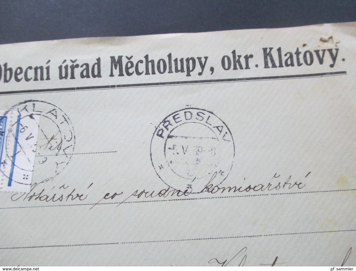 Böhmen Und Mähren 6.5.1939 Mitläufer Portomarke M P 62 Vom Unterrand Als EF Obecni Urad Mecholupy, Okr. Klatovy - Lettres & Documents