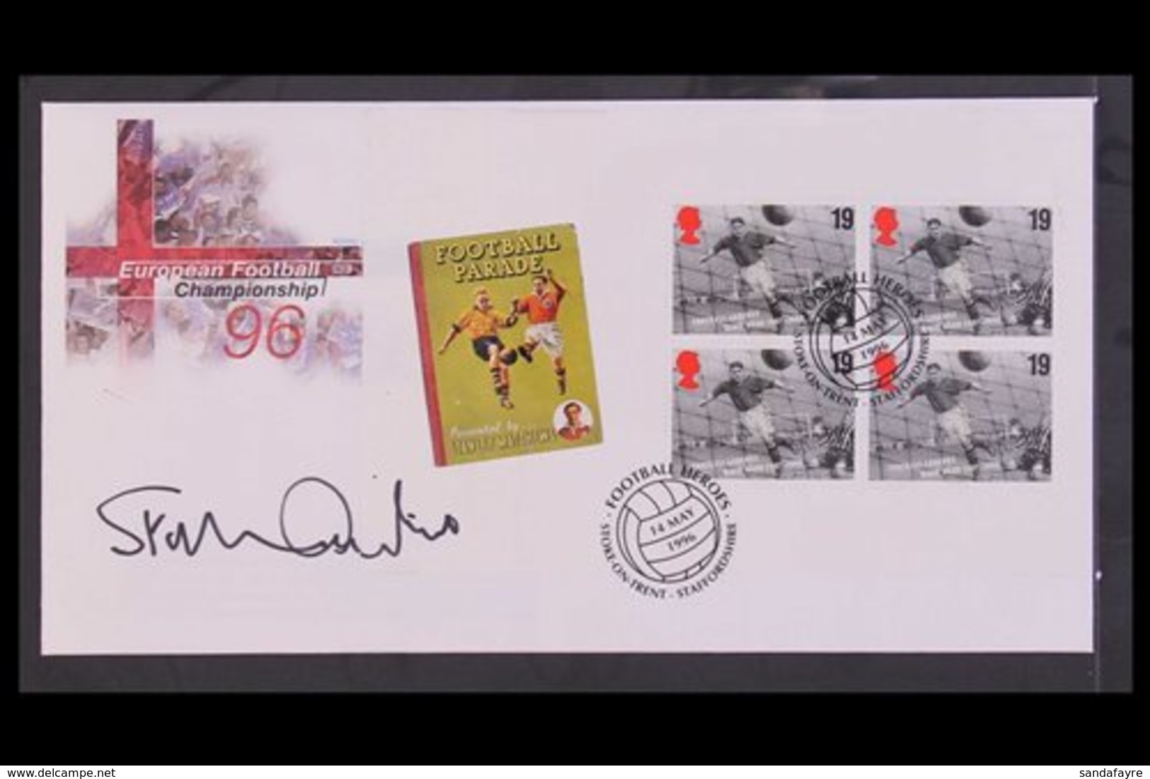 FOOTBALL 1996 European Football Championship Booklet Pane On First Day Cover With Pictorial "Football Heroes" Cancel Sig - Non Classés