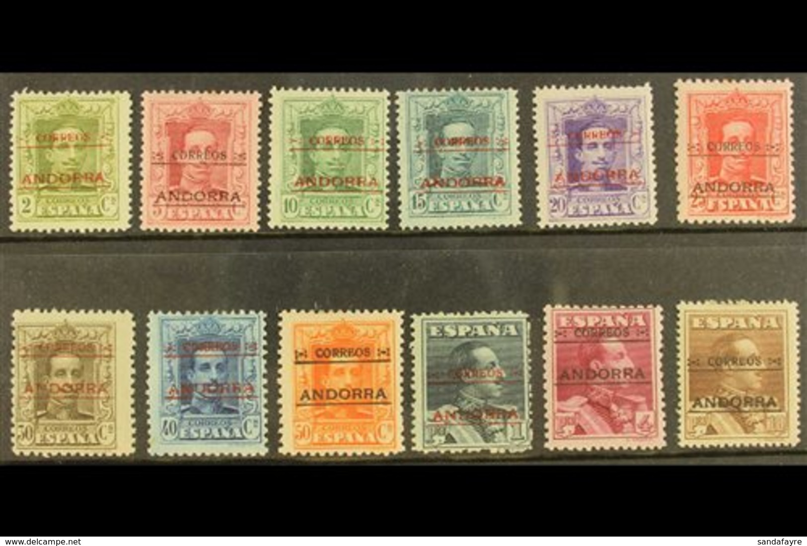 SPANISH 1928 Ovptd Defins Set, Mixed Perfs, Note 10p With Crease, But Better Line Perf.14, SG 1/13C, Very Fine Mint, SG  - Altri & Non Classificati