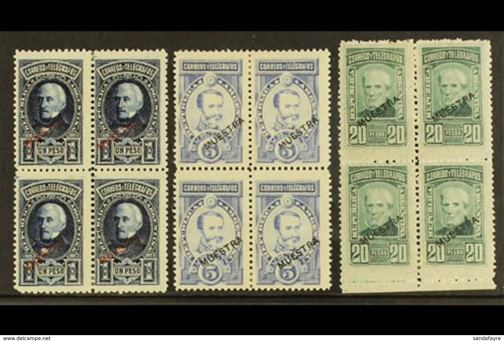 1891 SPECIMEN OVERPRINTS 1890-91 1p Deep Blue San Martin, 5p Ultramarine Lamadrid, And 20p blue-green G. Brown Top Three - Andere & Zonder Classificatie