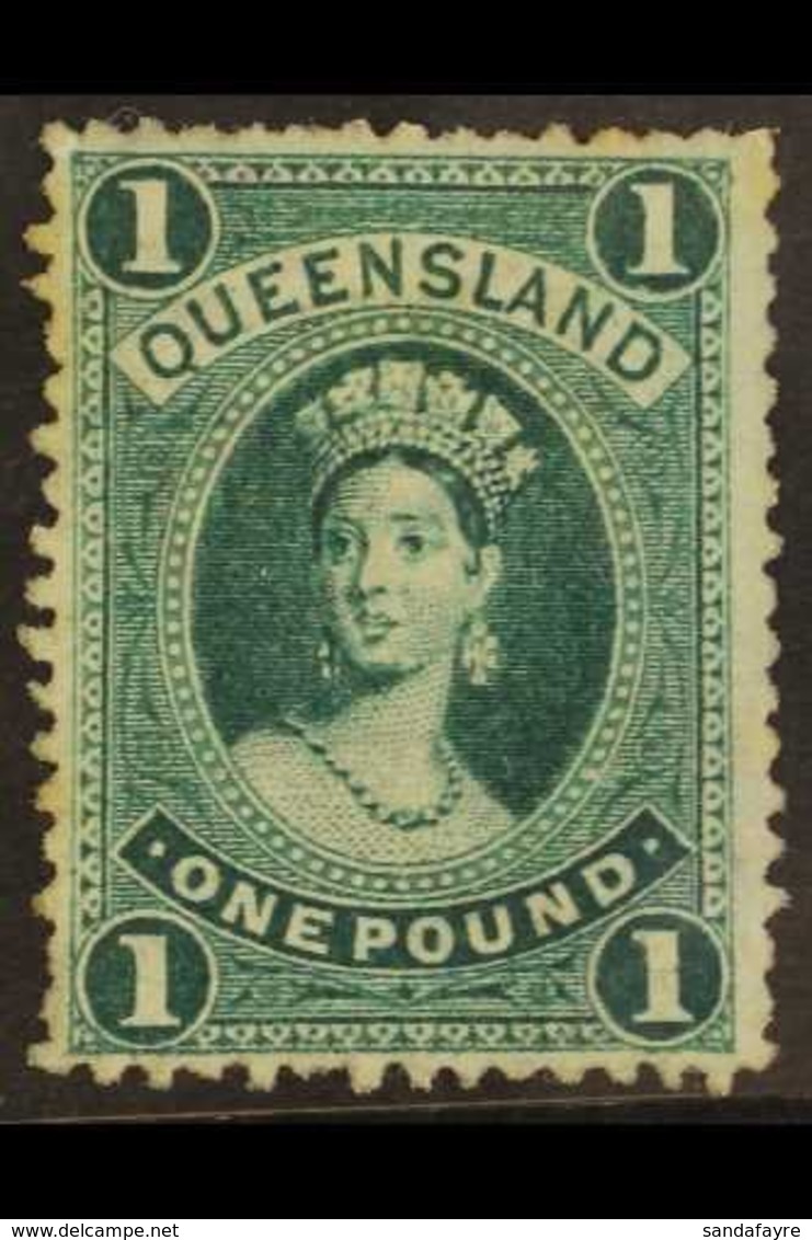 QUEENSLAND 1883 £1 Deep Green Chalon On Thin Paper, SG 156, Mint With Large Part Gum, Some Rough Perforations. For More  - Altri & Non Classificati