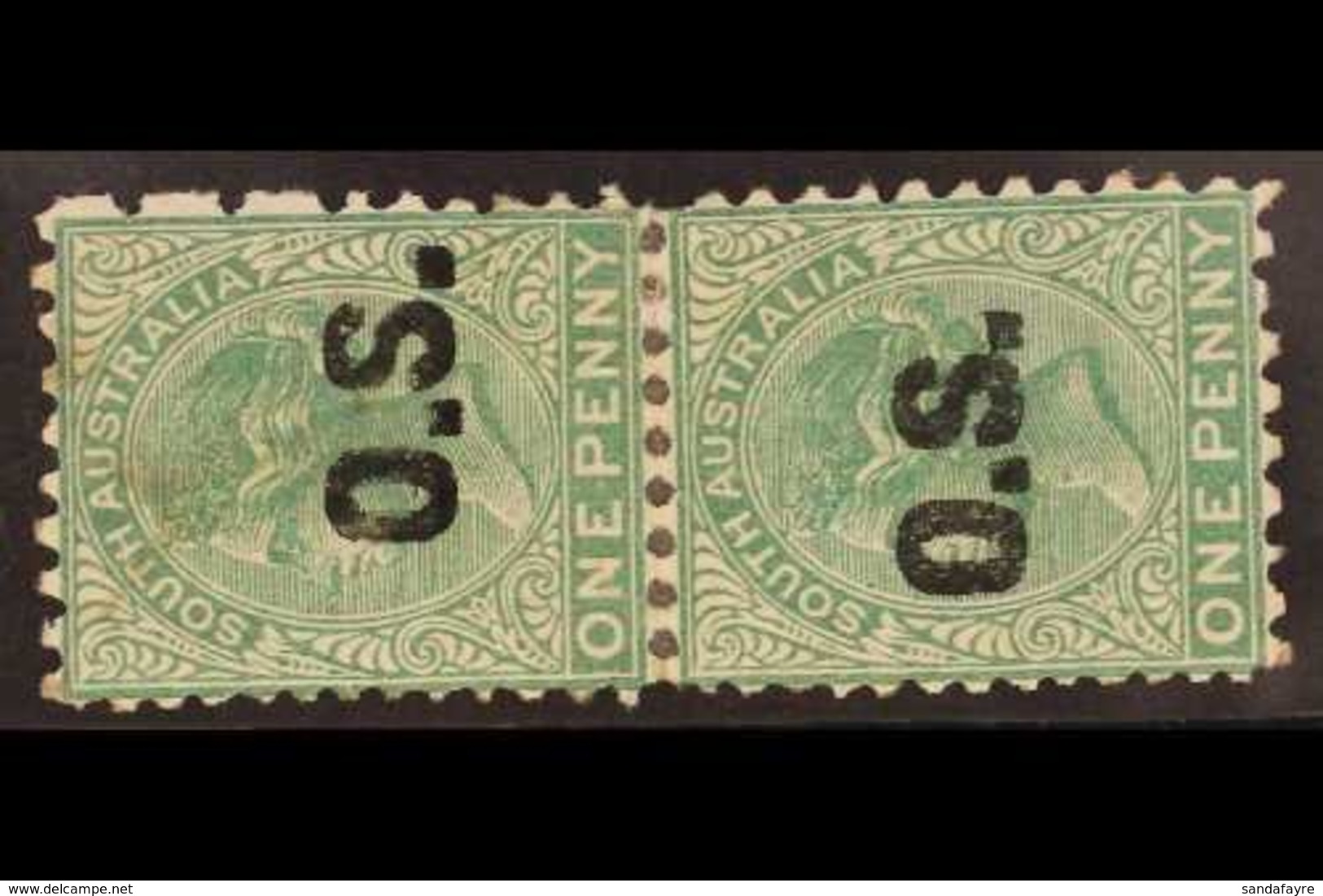SOUTH AUSTRALIA Official 1876-80 1d Deep Green, Perf. 10 X 11½-12½, SG O45, Vertical Pair Fine Mint, Unpriced By SG, Rar - Autres & Non Classés