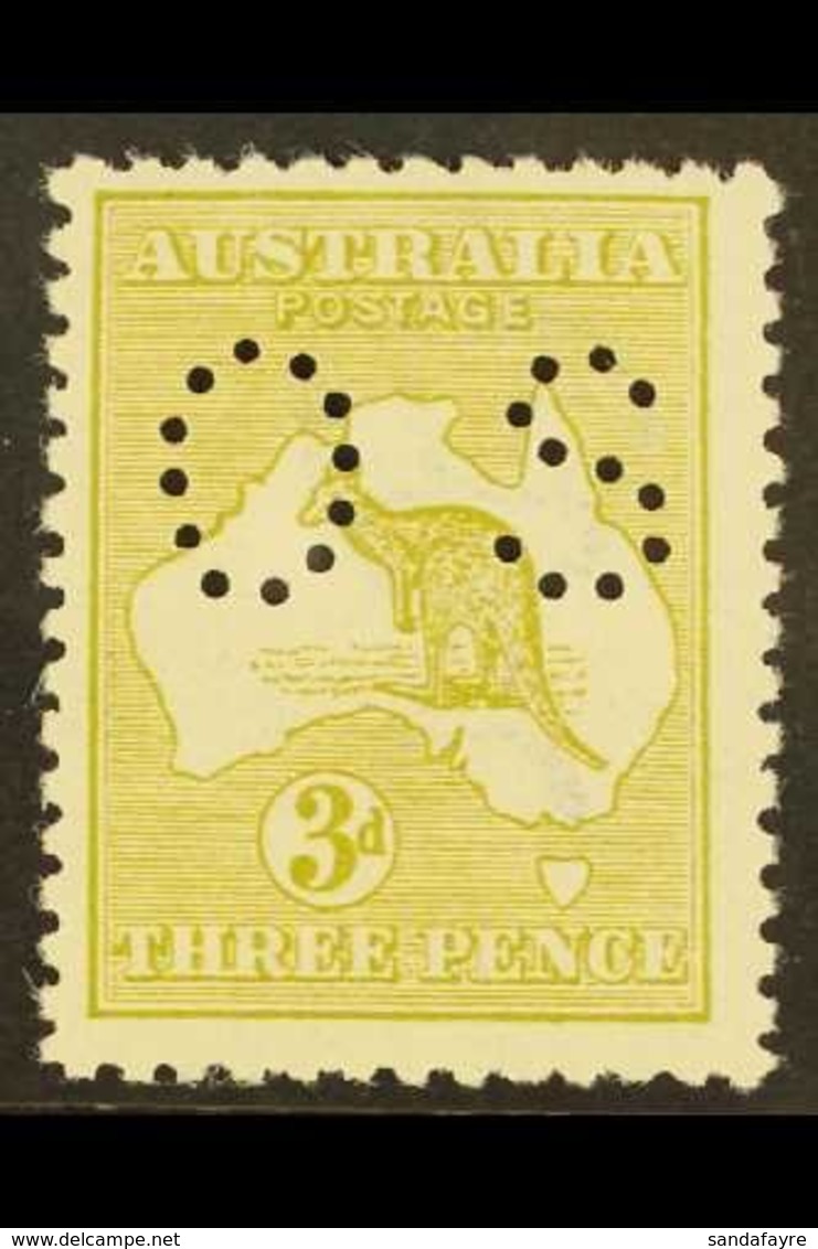 OFFICIAL 1914 3d Olive Roo Die II Punctured "OS", SG O20e, Fine Mint, Very Fresh & Scarce. For More Images, Please Visit - Other & Unclassified