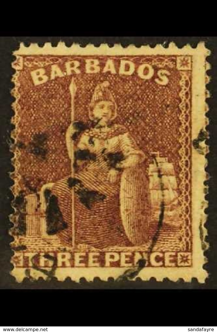 1873 3d Brown-purple, Wmk Small Star Sideways, SG 63, Fine Used. For More Images, Please Visit Http://www.sandafayre.com - Barbades (...-1966)