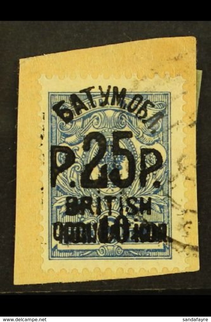 1920 25r On 10 On 7k Blue, SG 30, Used Tied To Small Piece. For More Images, Please Visit Http://www.sandafayre.com/item - Batum (1919-1920)