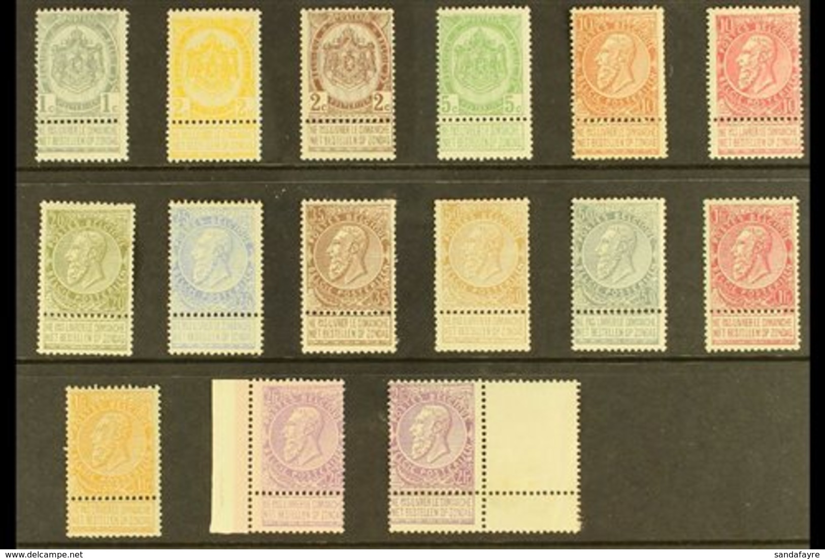 1893-1900 Definitives Complete Set (COB 53/67, SG 78/92) Fine Mint (the 1f Orange With One Short Perf), Some Values (inc - Other & Unclassified