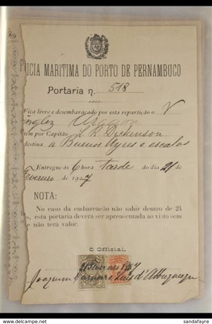 BERTHING & EMBARKATION DOCUMENTS 1907-8. An Interesting Record Of Docking At The Port Of Pernambuco, Brazil, By The Brit - Altri & Non Classificati