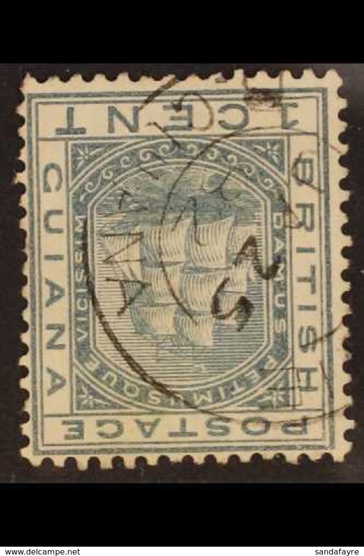 1876-79 1c Slate, Wmk Crown CC INVERTED, SG 126w, Attractive Cds Used, Light Corner Crease. For More Images, Please Visi - Britisch-Guayana (...-1966)