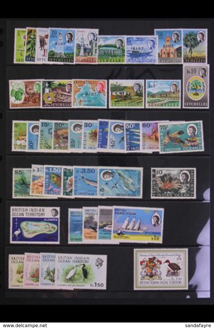 1969-76 COMPLETE NEVER HINGED MINT COLLECTION. Includes 1968 Overprints On Seychelles Set, 1968-70 Marine Life Complete  - Territorio Britannico Dell'Oceano Indiano