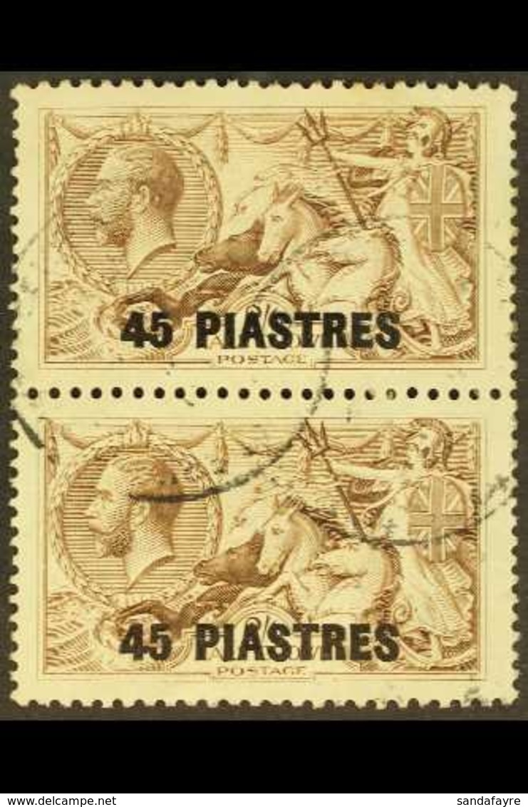 1921 45pi On 2s6d Chocolate-brown With Joined Figures Variety, SG 48a, VERTICAL PAIR Fine Cds Used. For More Images, Ple - Levant Britannique