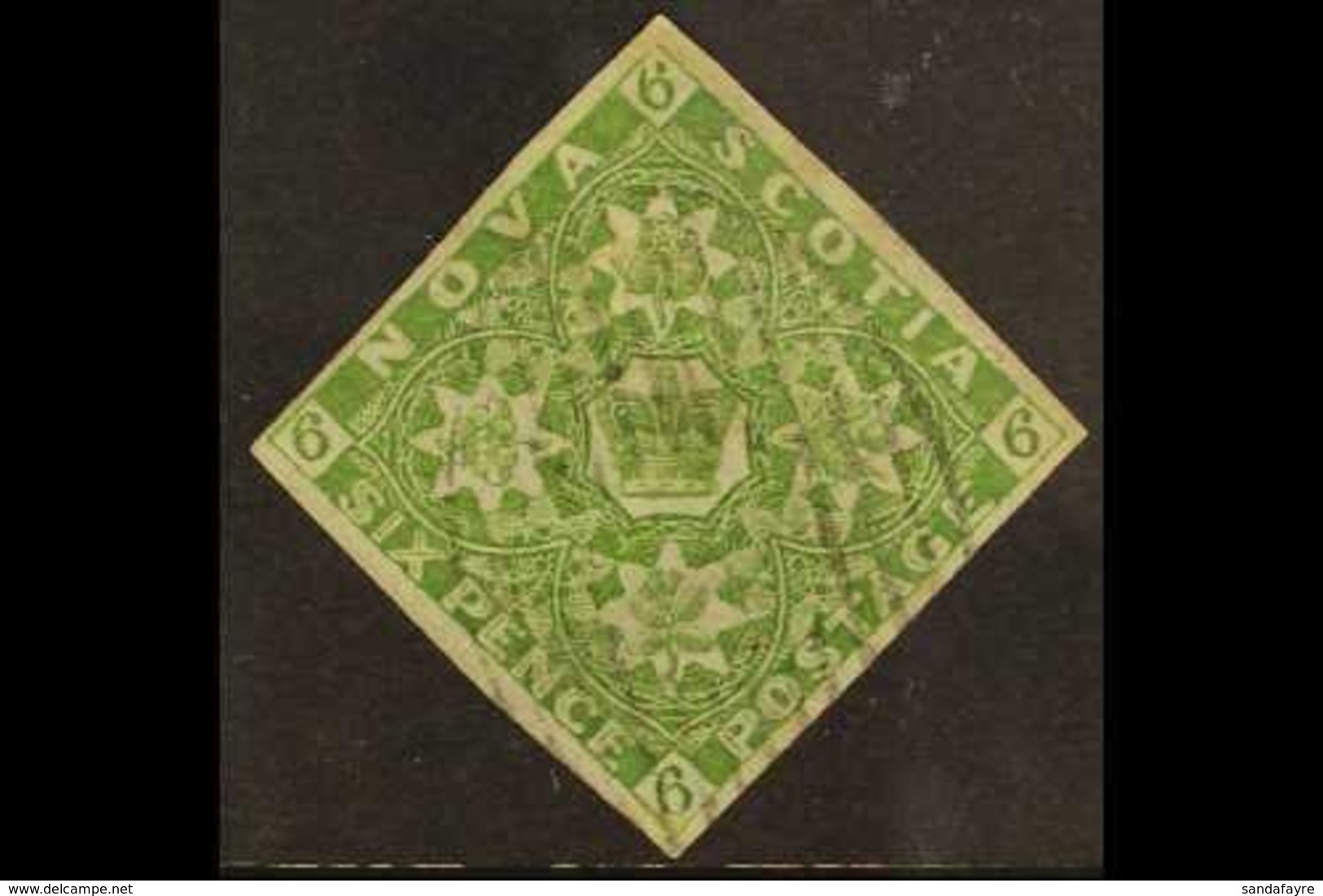 1851-60 USED IMPERF CAT £550 6d Yellow-green, SG 5, Attractive With Four Large Margins And Neat Barred Cancel, One Imper - Other & Unclassified