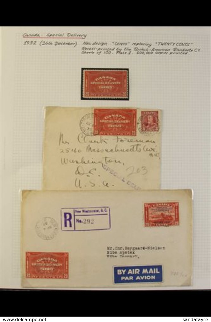 SPECIAL DELIVERY POSTAL HISTORY GROUP 1932 20c Brown-red Labels Inscribed "TWENTY CENTS," SG S7, Used On A Range Of Cove - Autres & Non Classés