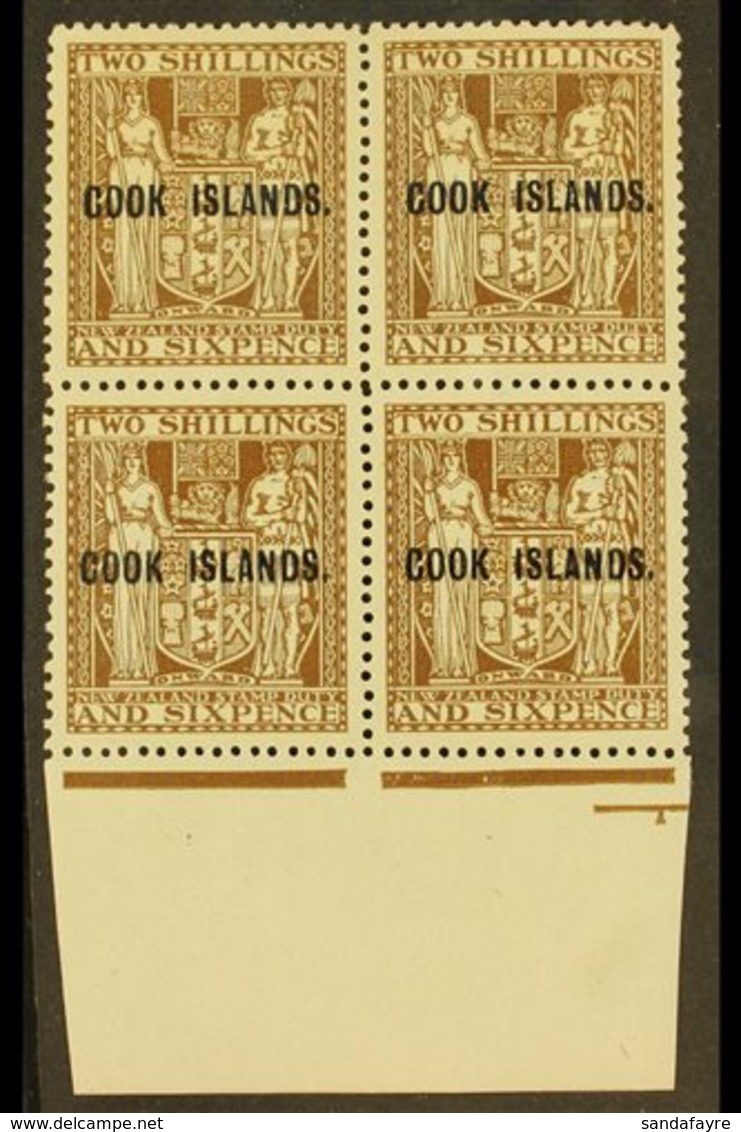 1943-54 2s.6d Dull Brown Arms, Upright Watermark, SG 131, Lower Marginal Block Of Four, Very Fine Mint With The Lower Pa - Cook Islands