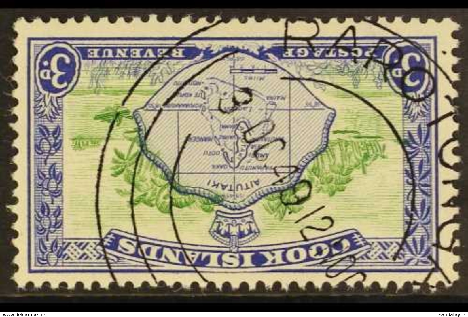 1949-61 3d Green & Ultramarine Pictorial With WATERMARK INVERTED Variety, SG 153aw, Superb Cds Used, Fresh. For More Ima - Cookinseln