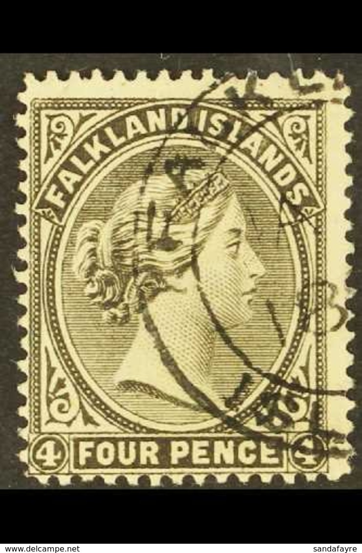 1891-1902 4d Brownish Black WATERMARK REVERSED, SG 31, Fine Cds Used, Very Fresh. For More Images, Please Visit Http://w - Falkland Islands