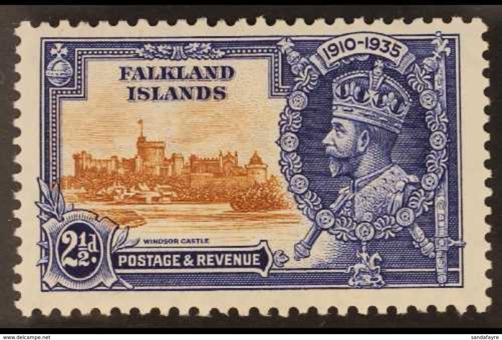 1935 2½d Brown & Deep Blue Jubilee With DOUBLE FLAGSTAFF Variety, SG 140e, Very Fine Mint, Very Fresh & Scarce. For More - Falkland Islands