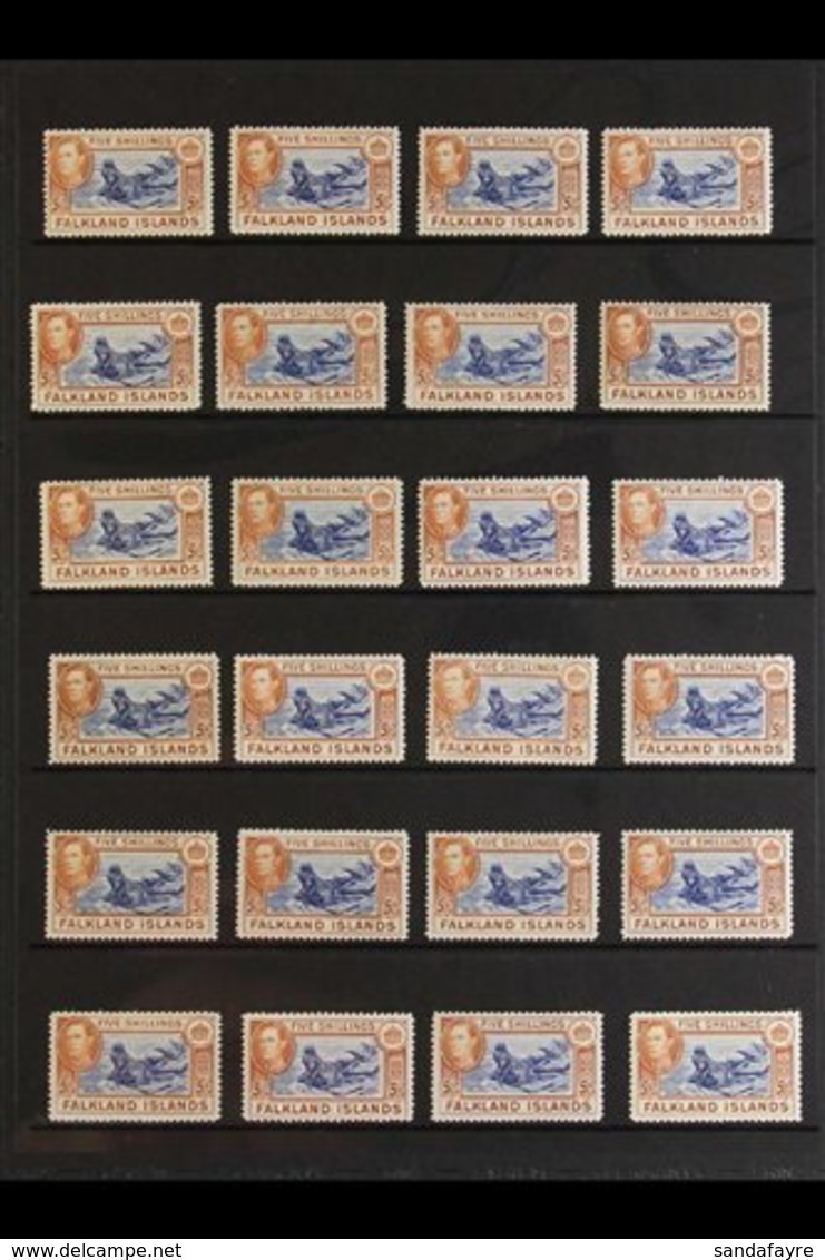 1938-50 5s "SEALION" SHADES ACCUMULATION CAT £4400+ A Pair Of Protective Stock Pages Bearing 37 Fine Mint Examples Of Th - Falkland