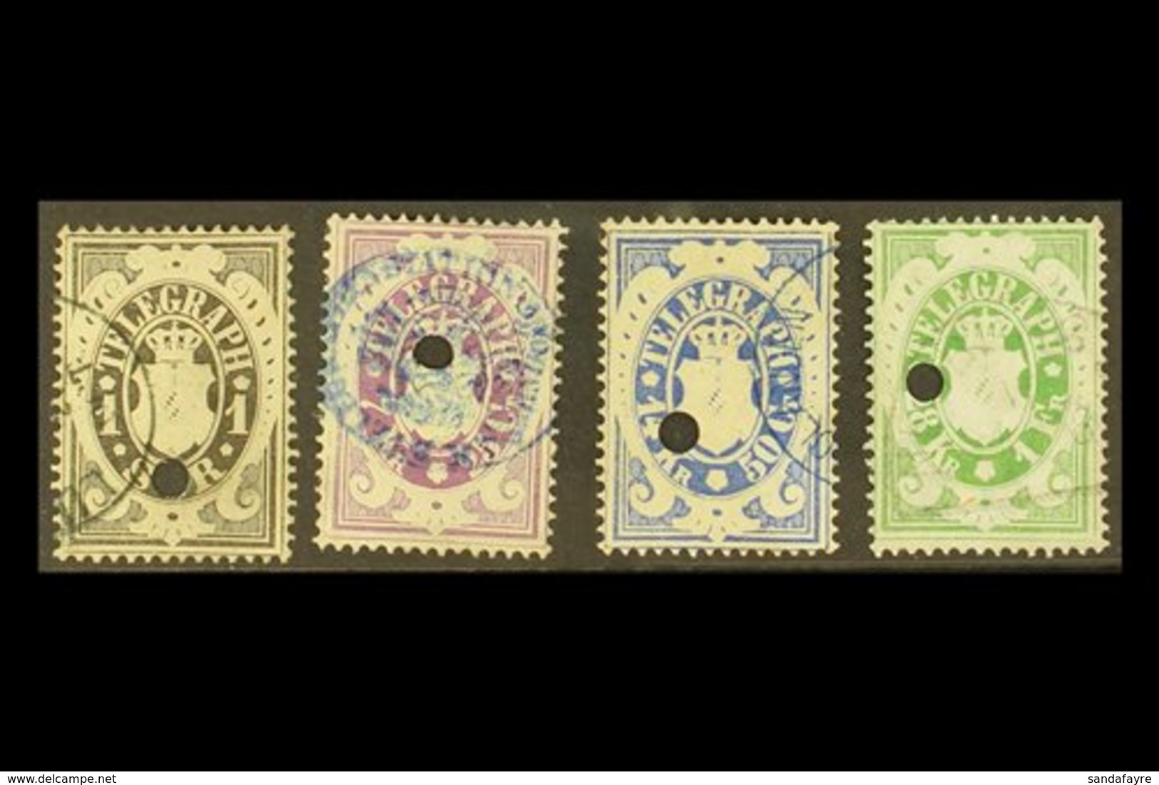 BAVARIA TELEGRAPH STAMPS 1870-72 1sgr Black 7kr Violet, 14.50kr Blue And 28kr Yellow-green (Michel 2/5, Barefoot 2/5), U - Autres & Non Classés