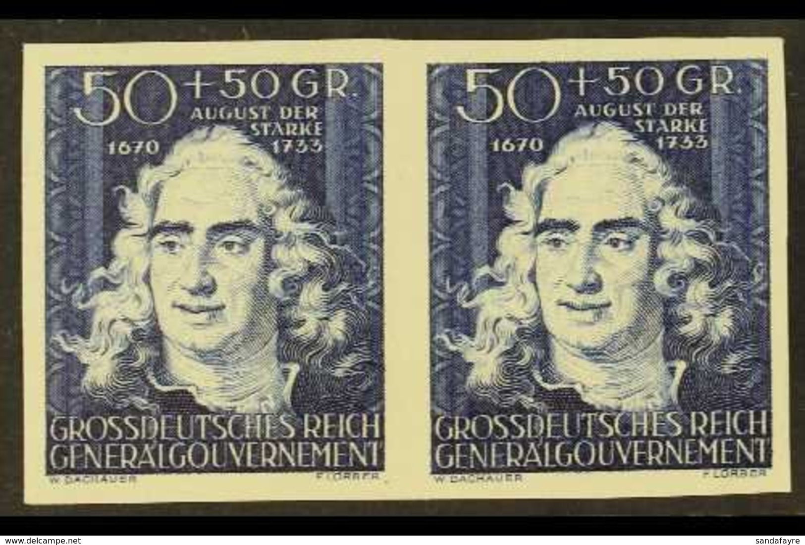 GENERALGOUVERNEMENT 1944 50g+50g Blue Culture Fund IMPERF, Michel 123 U, Never Hinged Mint Horizontal IMPERF PAIR, Fresh - Altri & Non Classificati