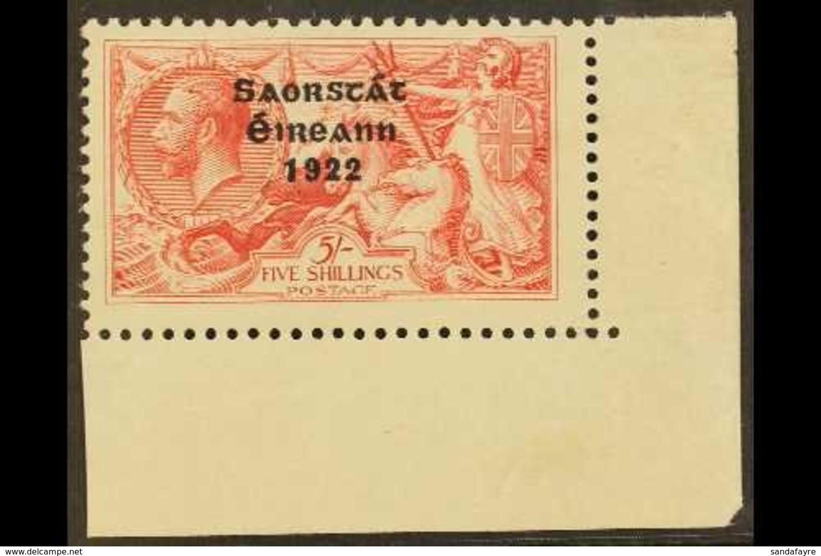 1922-23 5s Rose-carmine, Overprint With WEAK ACCENT, Hibernian T60f (SG 65 Variety), Never Hinged Mint  From The Lower-  - Other & Unclassified