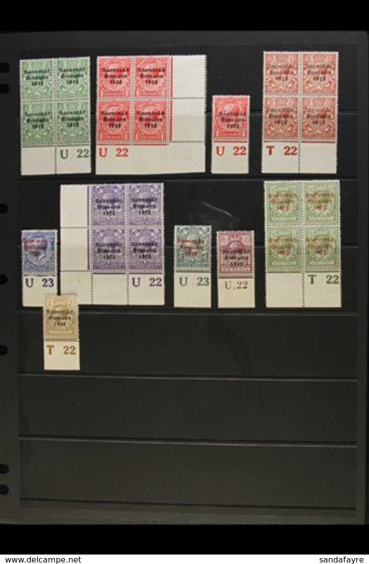 1922-23 IRISH FREE STATE CONTROLS Fine Mint Group Of Most Values To 1s In Singles Or In Blocks Of Four, We See ½d, 1d, 1 - Autres & Non Classés