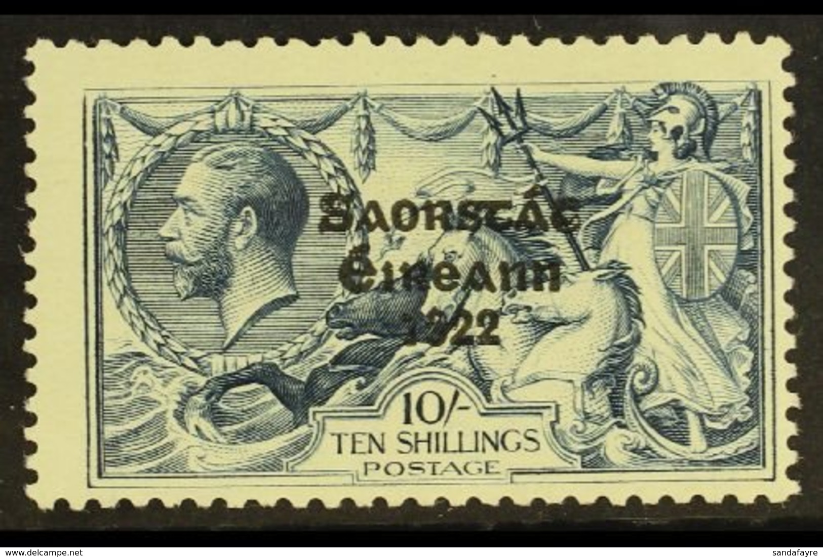 1925 10s Dull Grey-blue "Seahorse" Of Great Britain With Three Line Overprint (narrow Setting), SG 83, Never Hinged Mint - Autres & Non Classés