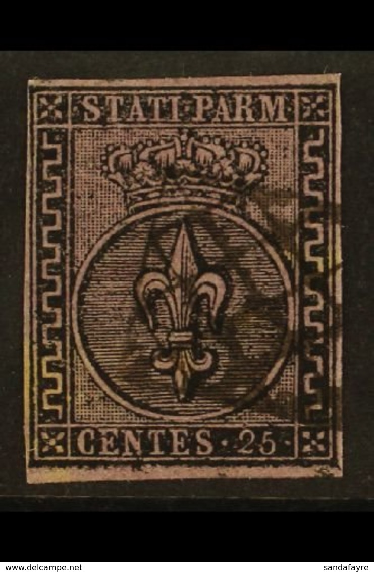 PARMA 1852 25c Black On Violet, Variety Large Right Hand Greek Border, "Greca Larga", Sass 4a, Very Fine Used With Clear - Non Classificati