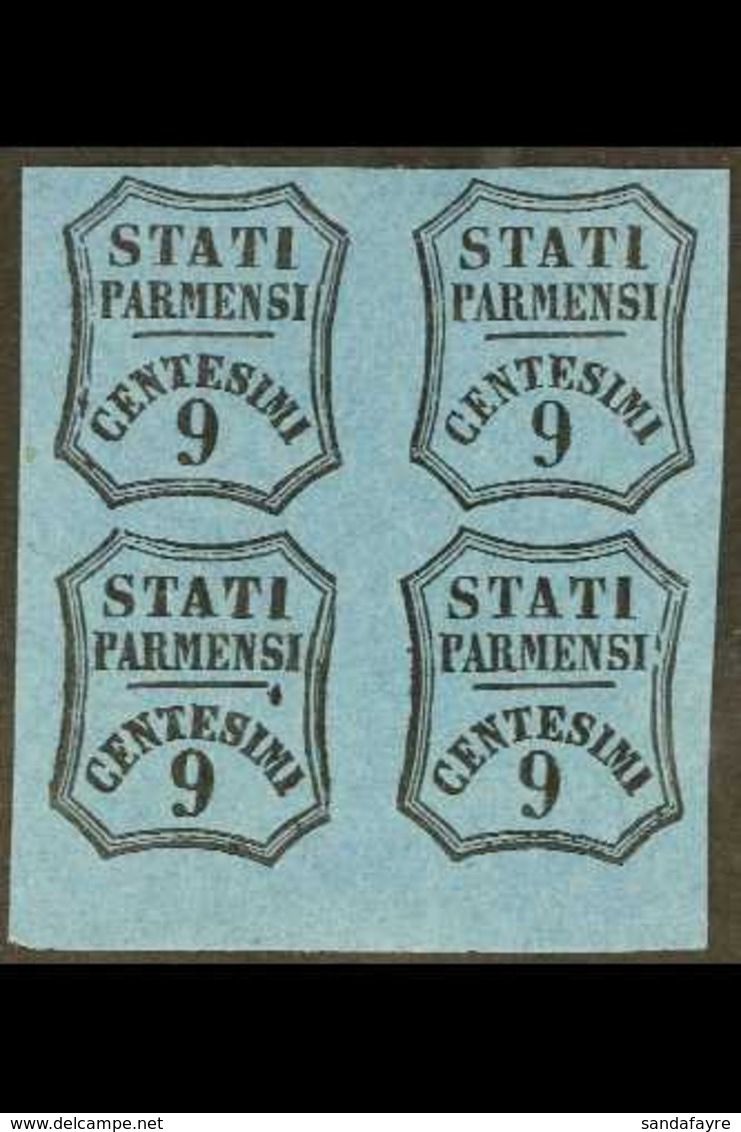 PARMA NEWSPAPER STAMPS 1857 9c Black On Blue Unissued, Sass 2A, Superb Mint Block Of 4. For More Images, Please Visit Ht - Sin Clasificación