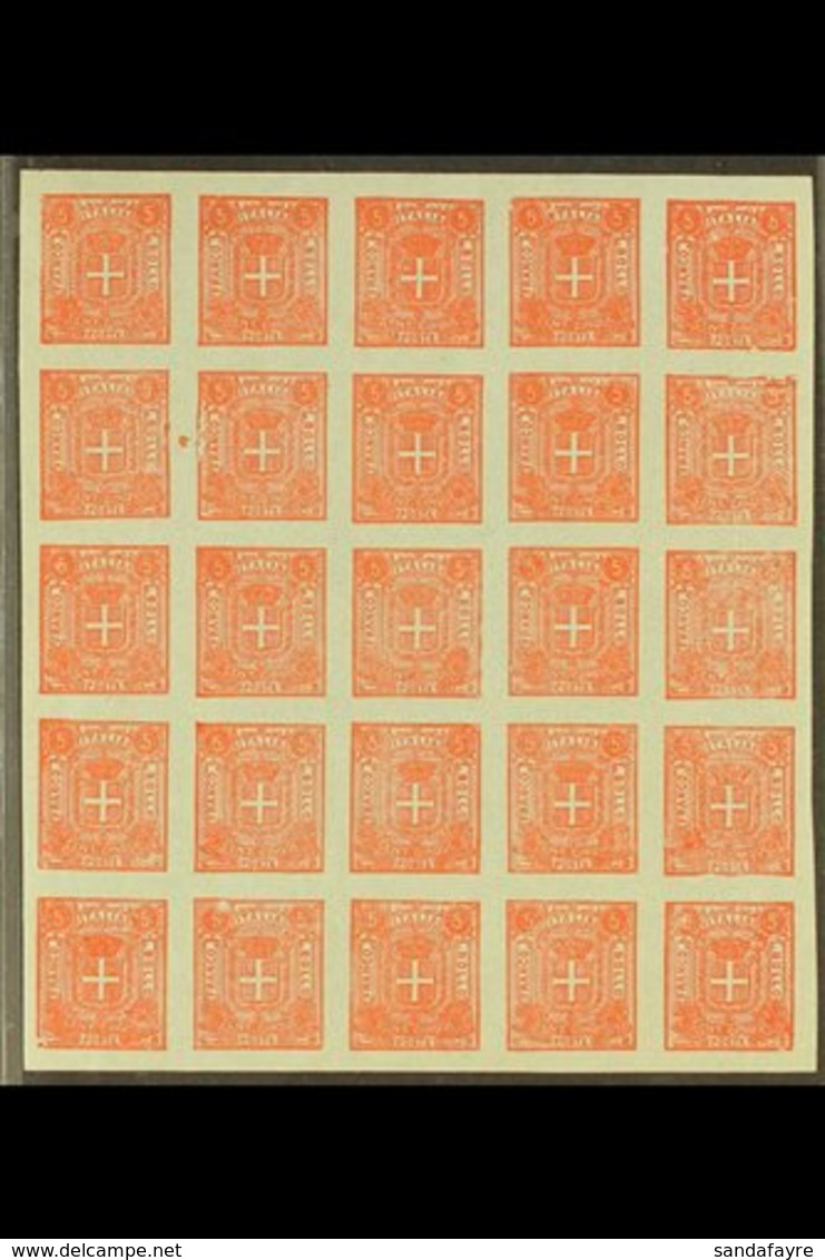 1862 SPARRE ESSAY 5c Red On Grey Paper, "Savoy Arms", On Gummed Paper Without Watermark, CEI S7i, Superb Unused Sheet Of - Non Classés