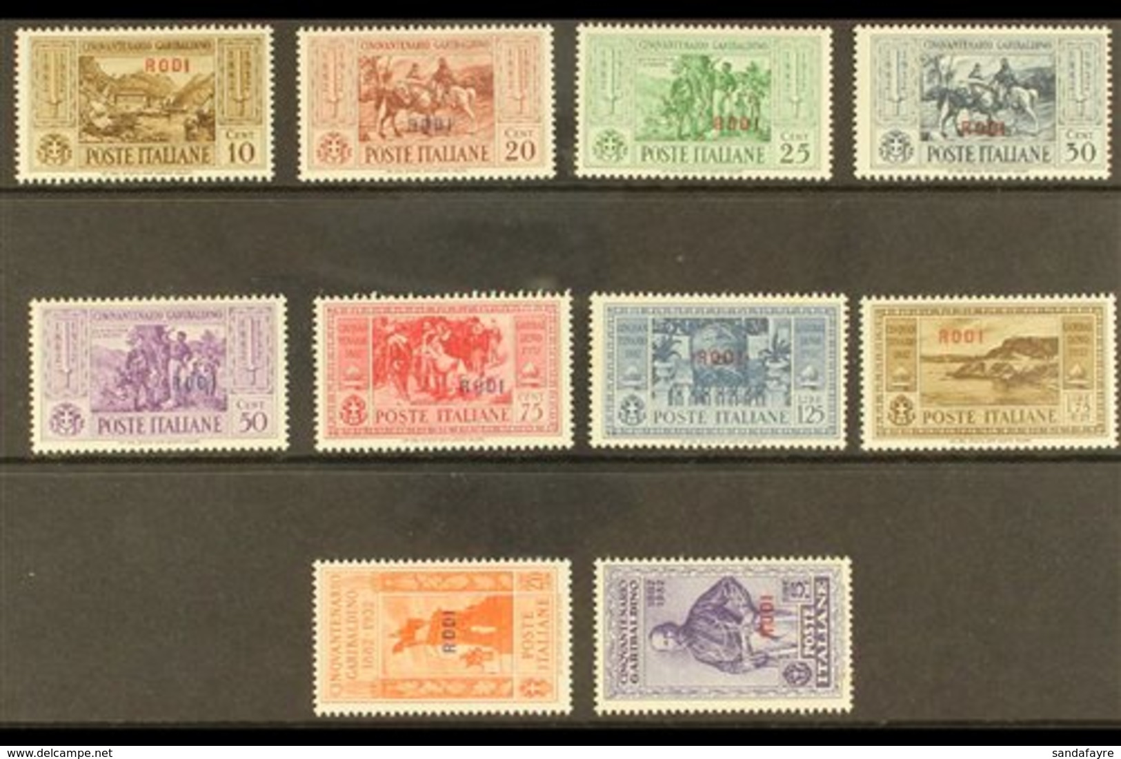 RODI 1932 Garibaldi "RODI" Overprints Complete Set (SG 89/98 J, Sassone 17/26), Fine Mint Some Are Never Hinged, Fresh.  - Other & Unclassified