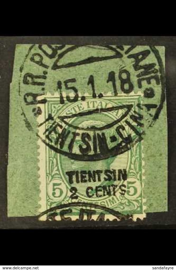TIENTSIN 1917 2c On 5c Green "TIENTSIN" Overprint, Sassone 1, SG 31, Fine Used On Piece Tied By Fully Dated "R. R. Poste - Other & Unclassified