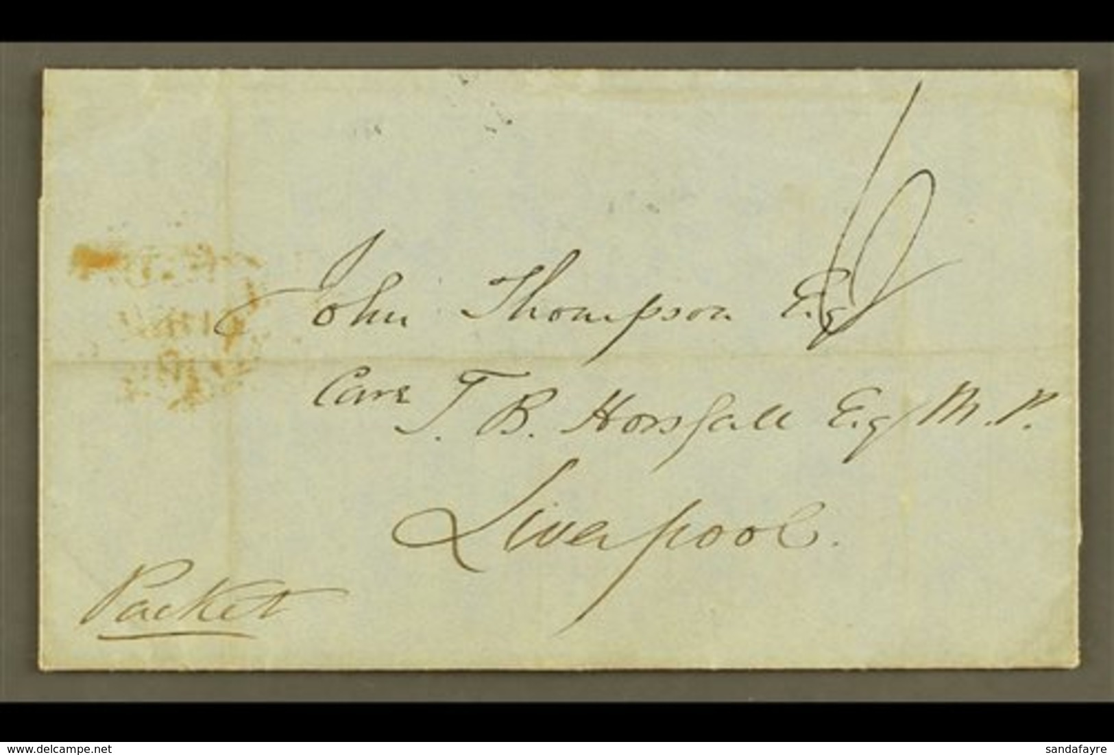 1854 (August) Stampless Cover To Liverpool With Manuscript "6"; On Reverse Fine "ST ANNS BAY" Cds, Plus Kingston Transit - Jamaica (...-1961)