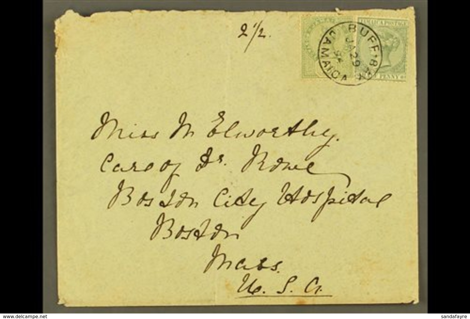 1894 (Jan 29) Envelope To USA Bearing QV ½d & 2d (SG 16a & 28) Tied By Fine Crisp BUFF BAY Cds. For More Images, Please  - Jamaïque (...-1961)