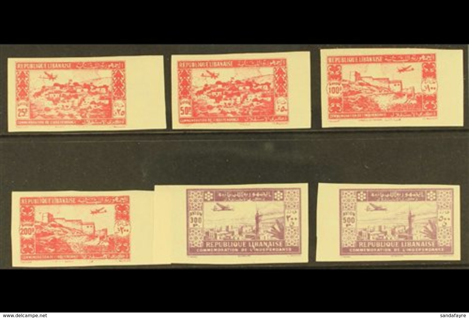 1944 2nd Anniversary Of Independence, As SG 269/74, Essays In Red And Lilac On Gummed Paper. (6 Essays) For More Images, - Lebanon