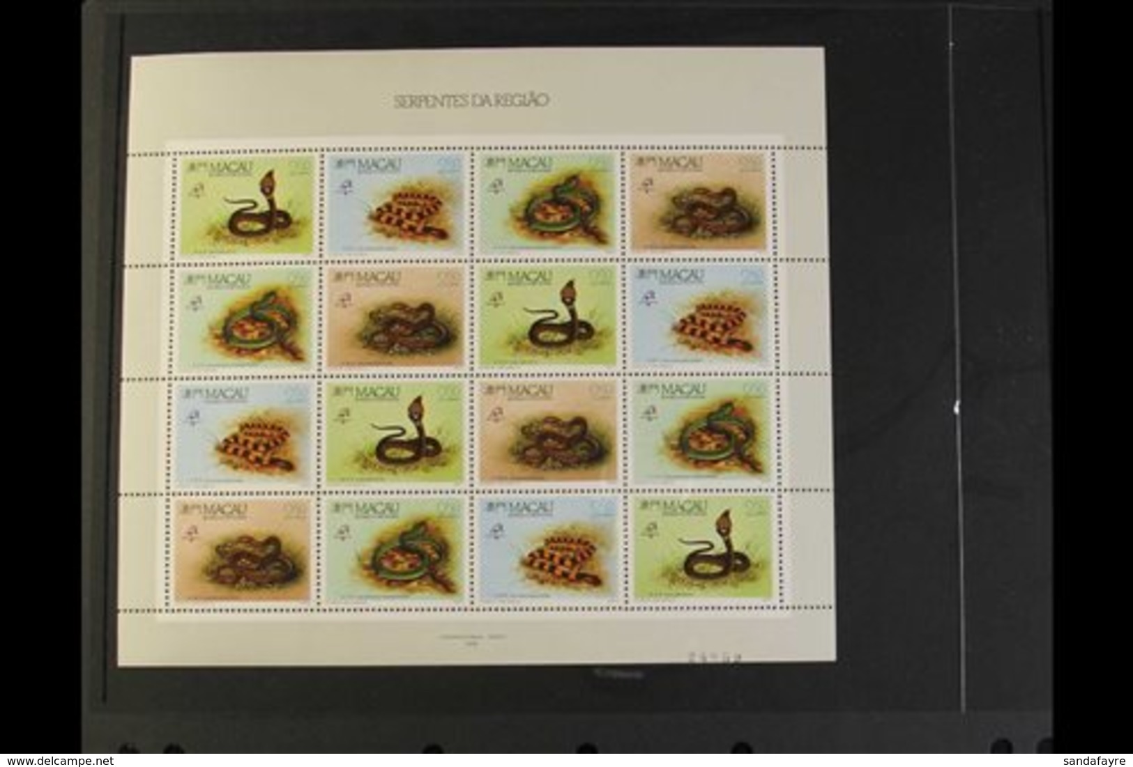 1989 "Philexfrance '89" Snakes Of Macau (SG 694/97) Complete Se-tenant Sheet, very Fine Never Hinged Mint. (sheet Of 16  - Other & Unclassified