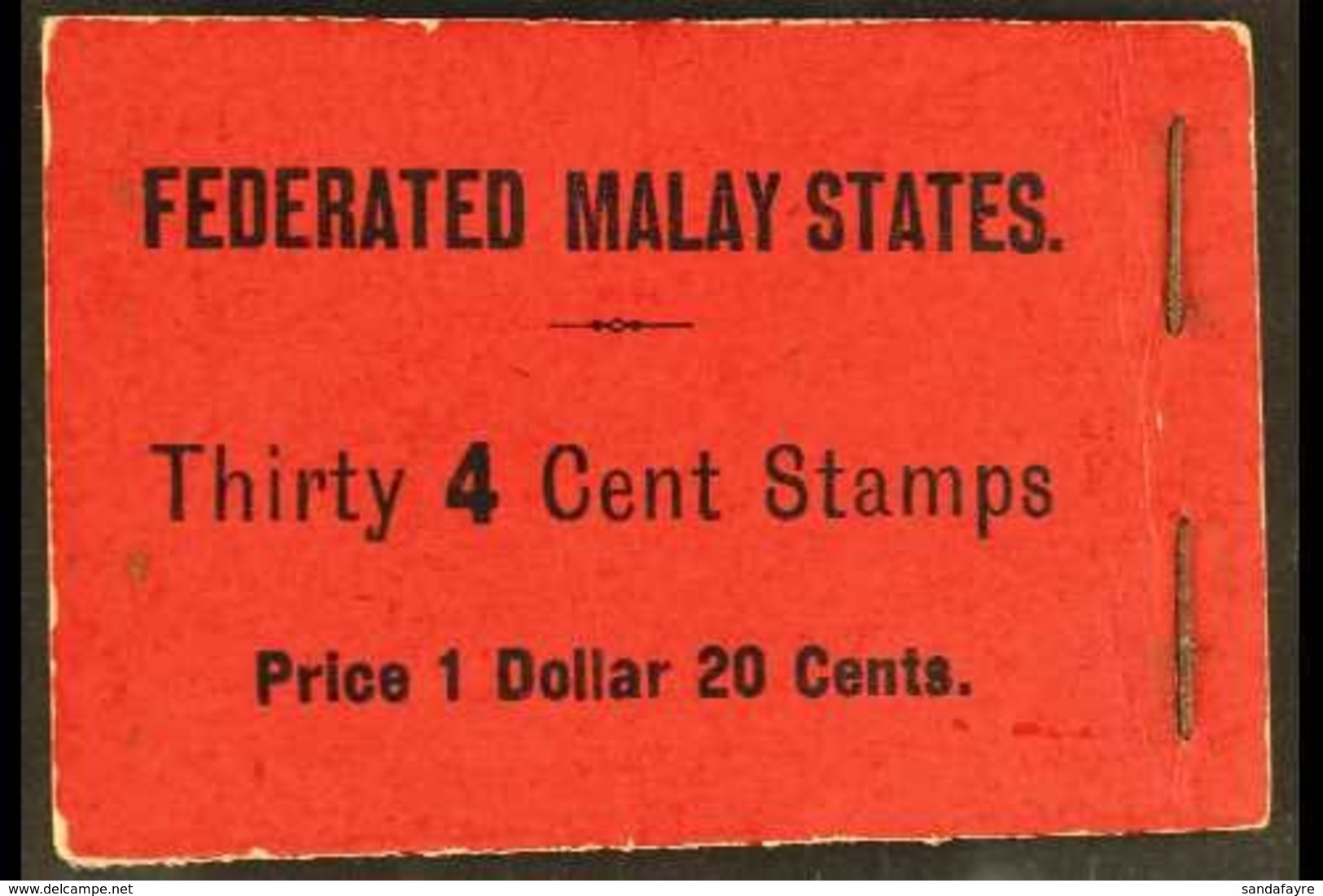 FEDERATED MALAY STATES 1927-30 $1.20 BOOKLET Black On Red Cover, SG SB13, One Pane With A Stamp Replaced (sympatheticall - Altri & Non Classificati