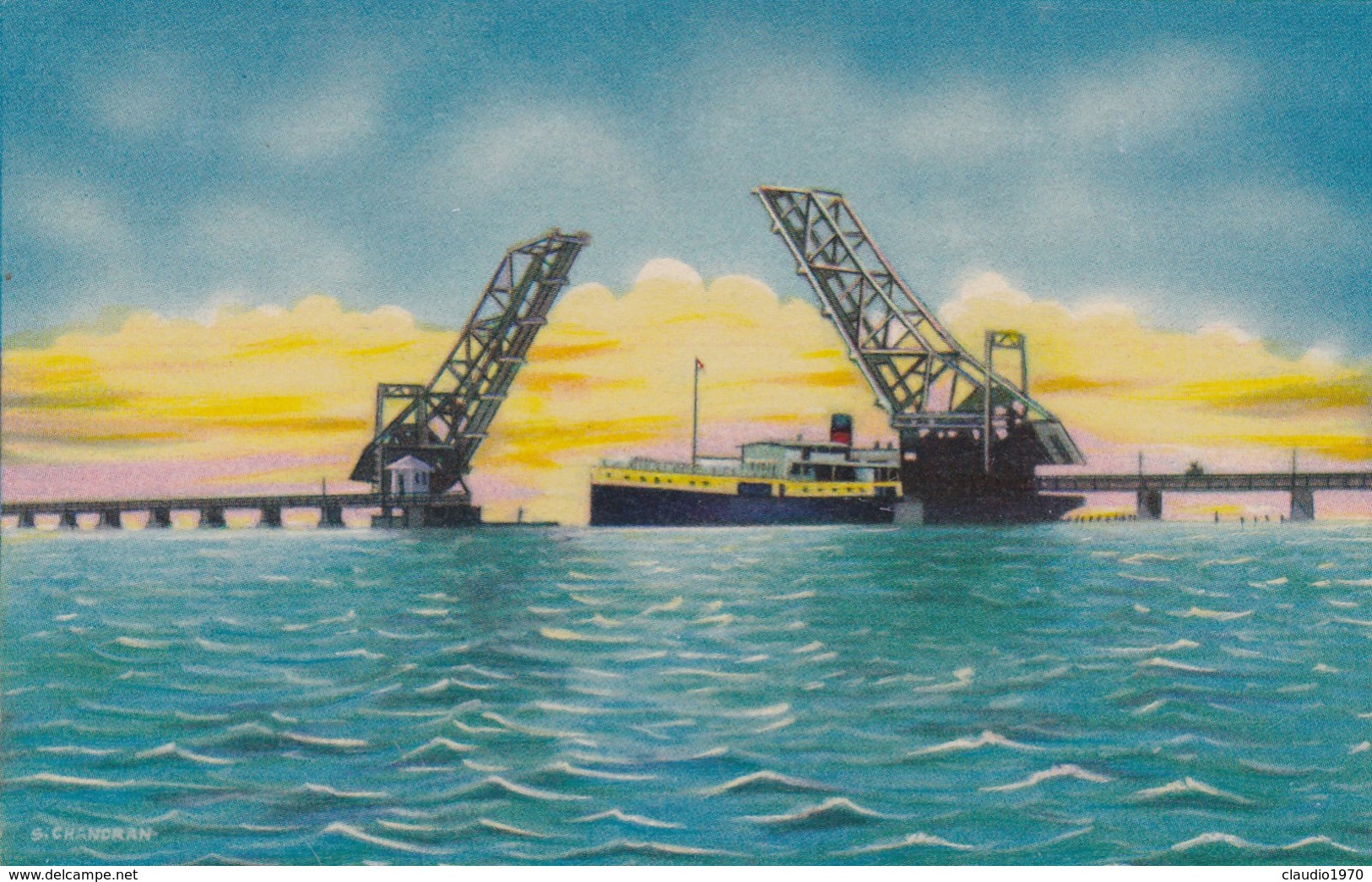 CARTOLINA - POSTCARD - INDIA - SHIP MOVING UNDER PAMBAN BRIDGE - India