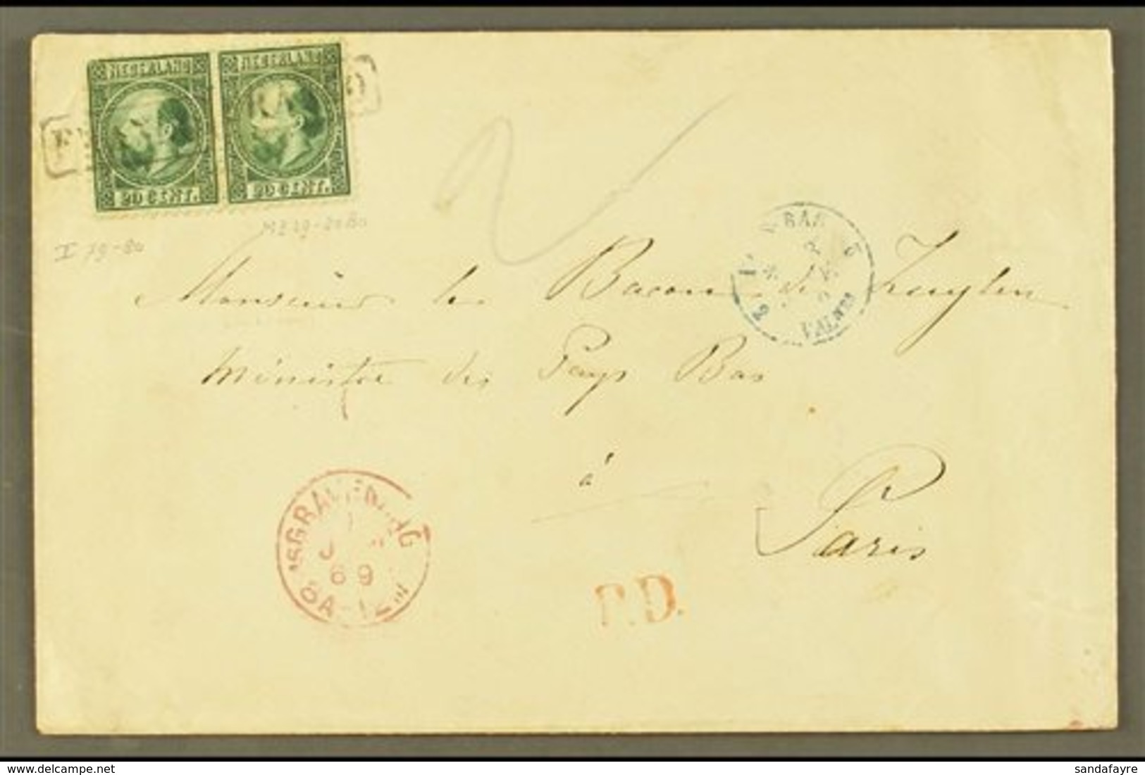 1869 Cover From 'Sgravenhage To Paris Addressed To Monsieur Le Baron De Zuylen, Minister Of The Low Countries, Franked P - Autres & Non Classés