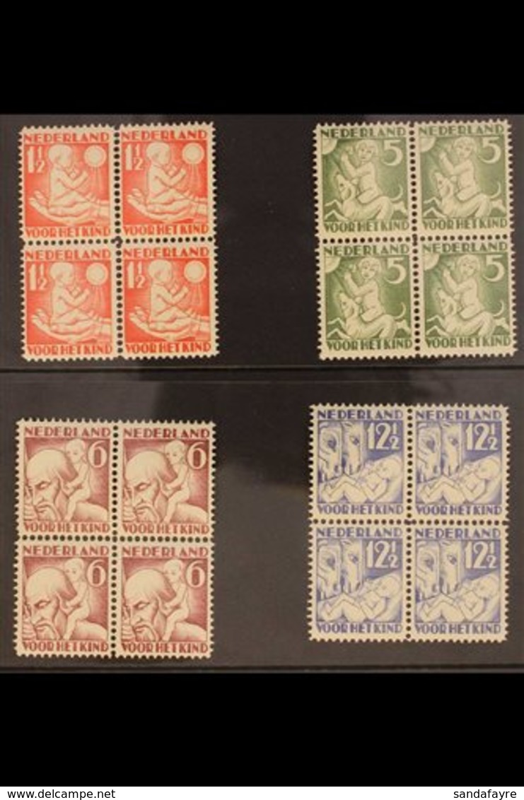 1930 Child Welfare Set (SG 388A/91A, NVPH 232/35, Mi 236A/39A) In NEVER HINGED MINT BLOCKS OF FOUR. (4 Blocks = 16 Stamp - Autres & Non Classés