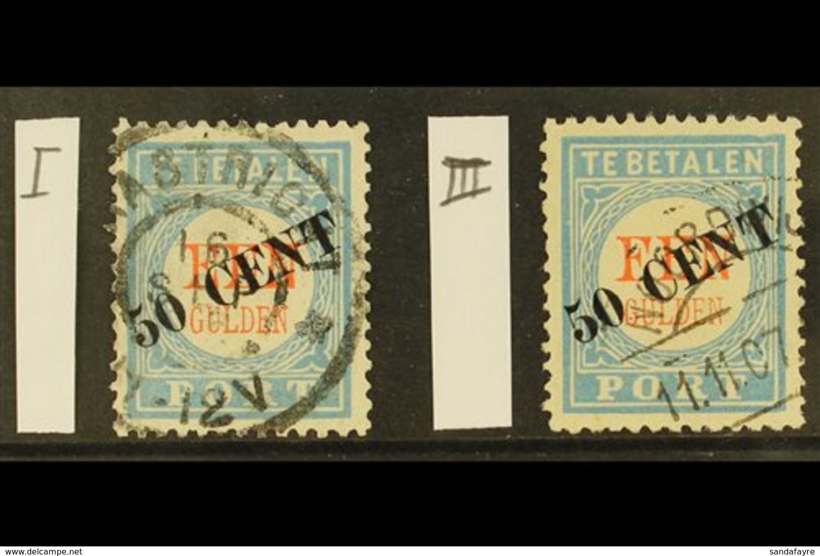 POSTAGE DUES 1906-10 50c On 1g Pale Blue & Red Surcharges Types I & III (NVPH P28 I & III, SG D214 & D214b, Michel 27 I  - Altri & Non Classificati