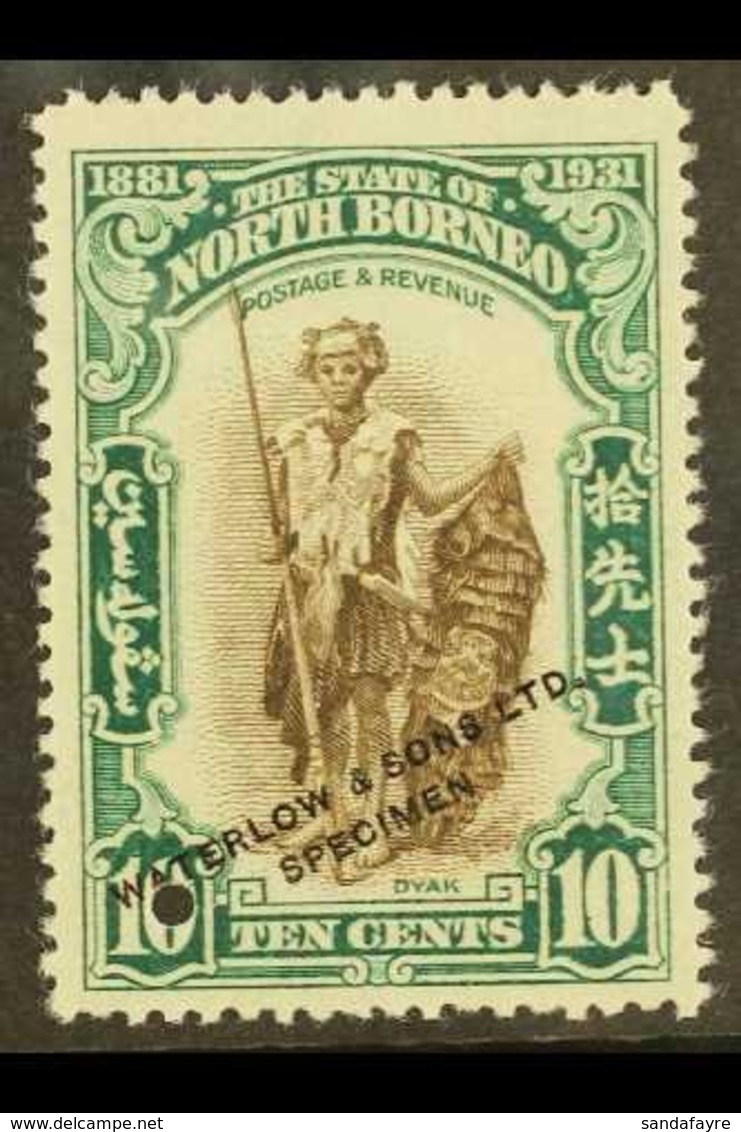 1931 10c Dyak Warrior BNBC Anniversary SAMPLE COLOUR TRIAL In Brown And Green (issued In Black And Scarlet), Unused With - Noord Borneo (...-1963)