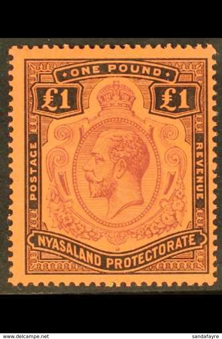 1913-21 £1 Purple And Black On Red, SG 98, Very Fine Mint.  For More Images, Please Visit Http://www.sandafayre.com/item - Nyasaland (1907-1953)