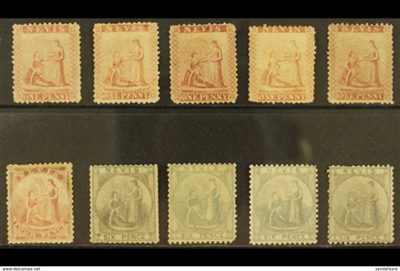 1862 Recess Printed 1d (5), 4d And 6d (4), SG 1/3,  Mint Or Unused, Some With Faults But Excellent For Plating. (10 Stam - St.Cristopher-Nevis & Anguilla (...-1980)